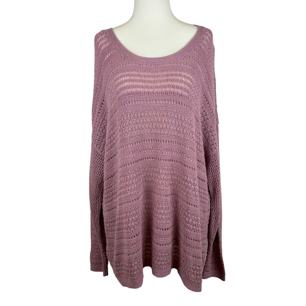 J Jill Crochet Open Weave Pink Pullover Sweater‎ Sz L | Beachy Coastal Grandma